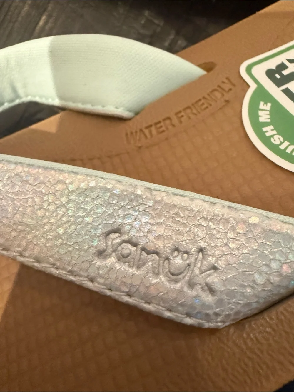 Sanuk Women’s Cosmic Shores Flip Flops Iridescent in Silver. Water Friendly - Picture 6 of 10